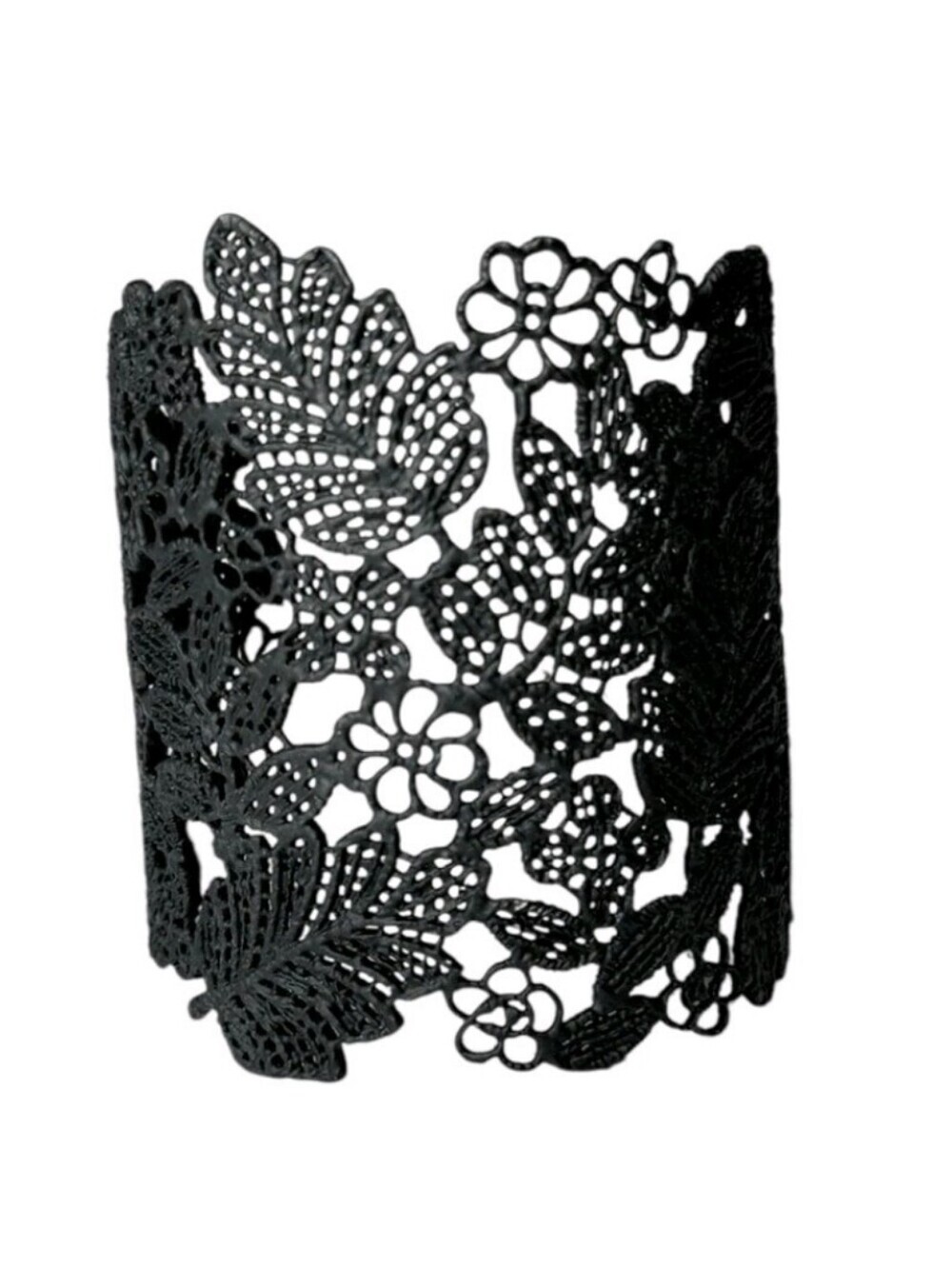 Stella & Dot Chantilly Lace Cuff Bracelet Black Floral Filigree Retired NWOT
